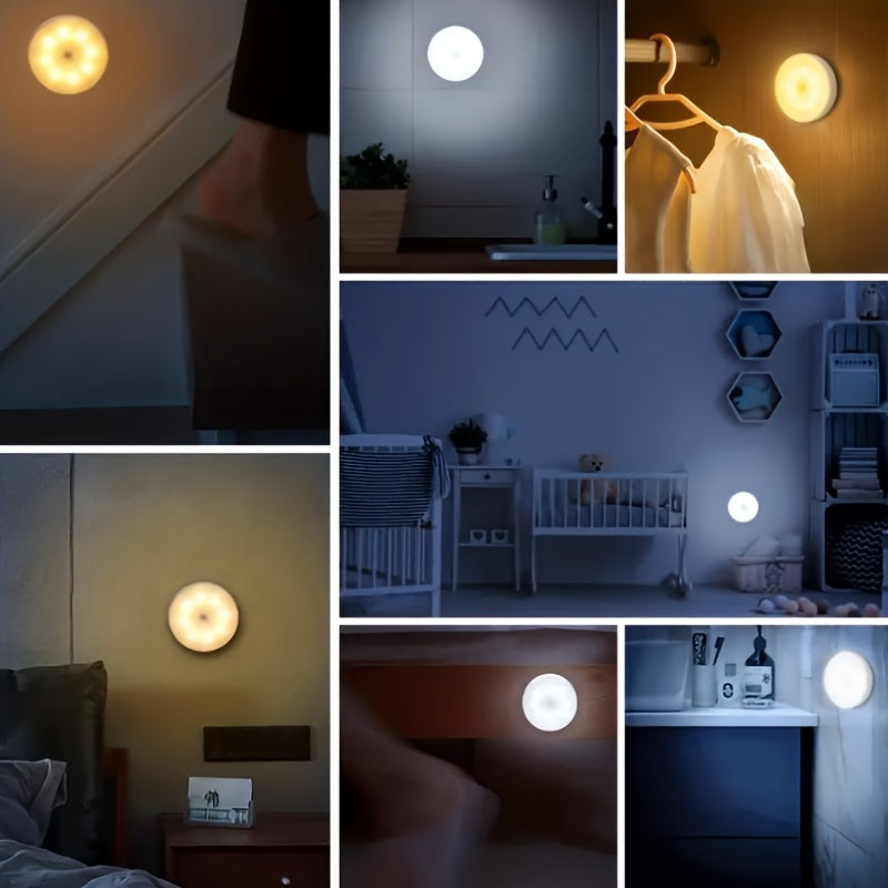 Motion-Activated LED Night Light with 8 LEDs USB Rechargeable for Stairs Closet Bedroom