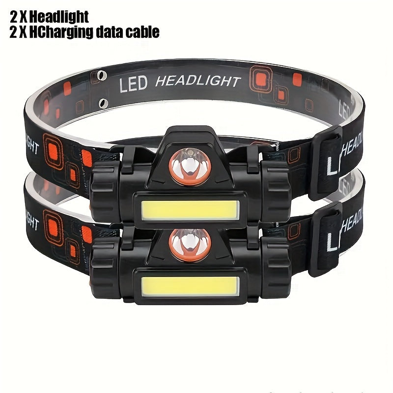 Rechargeable Dual Light Source Headlamp with USB Fast Charging and Magnetic Absorption