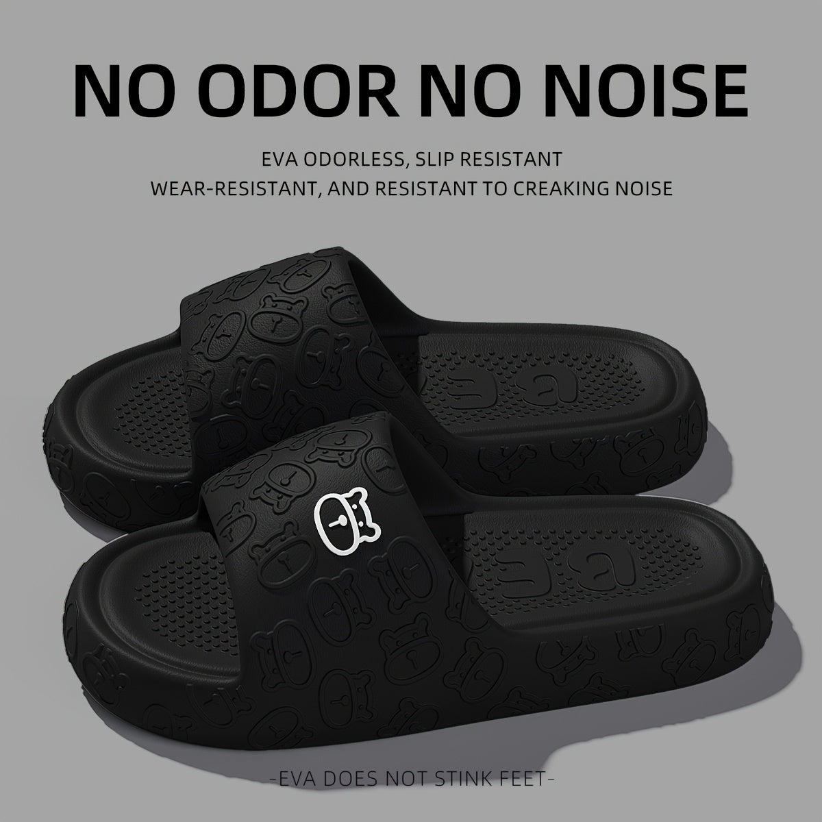 Женские и мужские удобные мягкие тапочки с открытым носком и медвежьим дизайном, для ванной комнаты, EVA, нескользящие