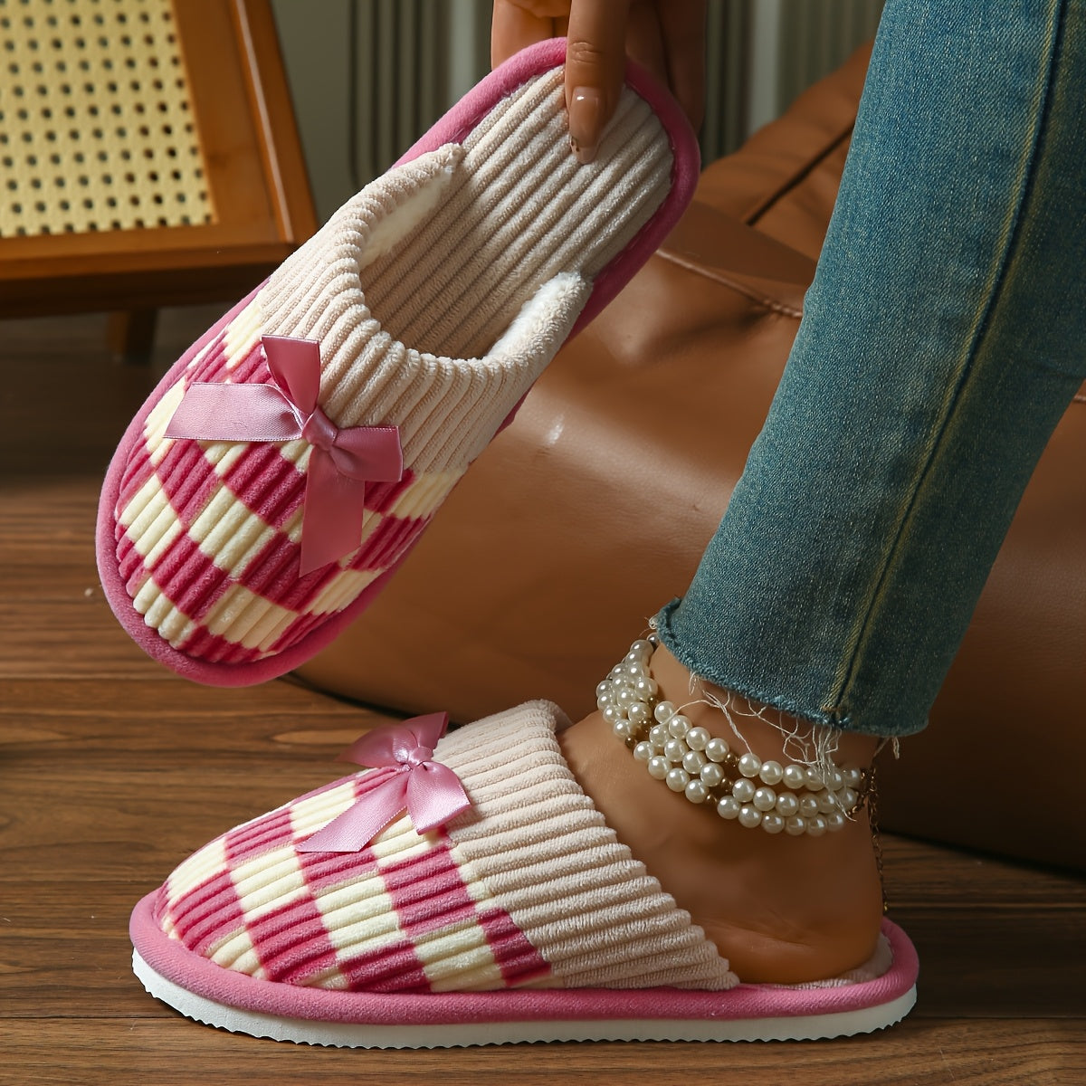 Unisex Plush Slip-On House Shoes Beige Black White Gray Indoor Comfort