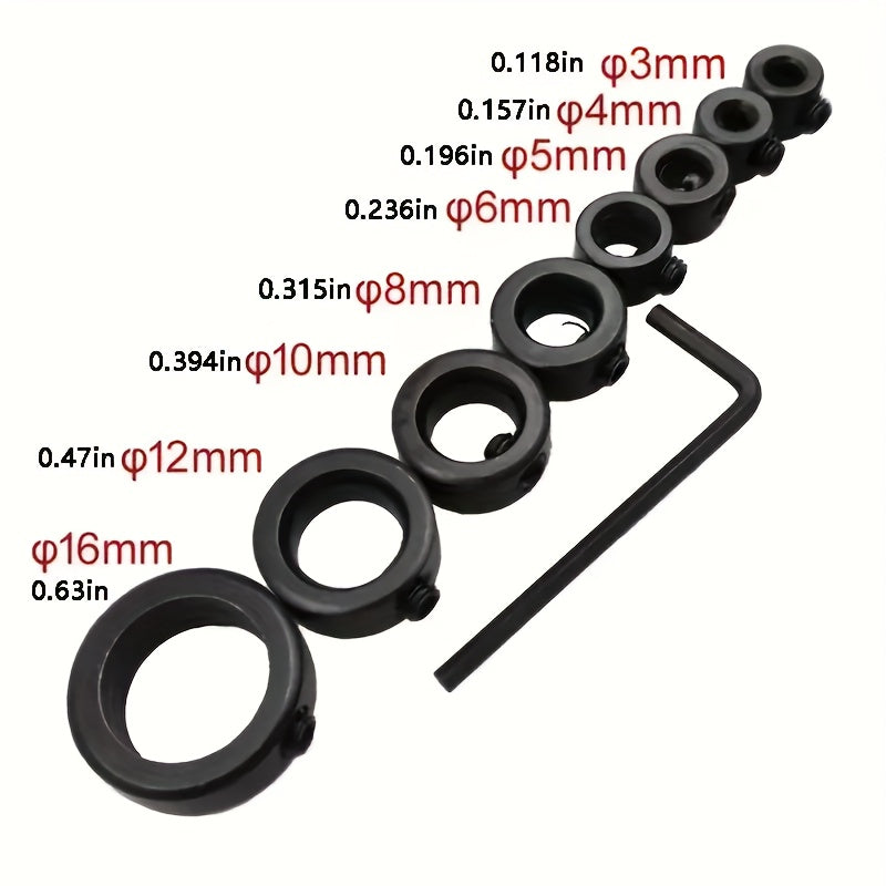 9PCS Adjustable Drill Depth Stop Rings with Allen Wrench for Metal Drilling