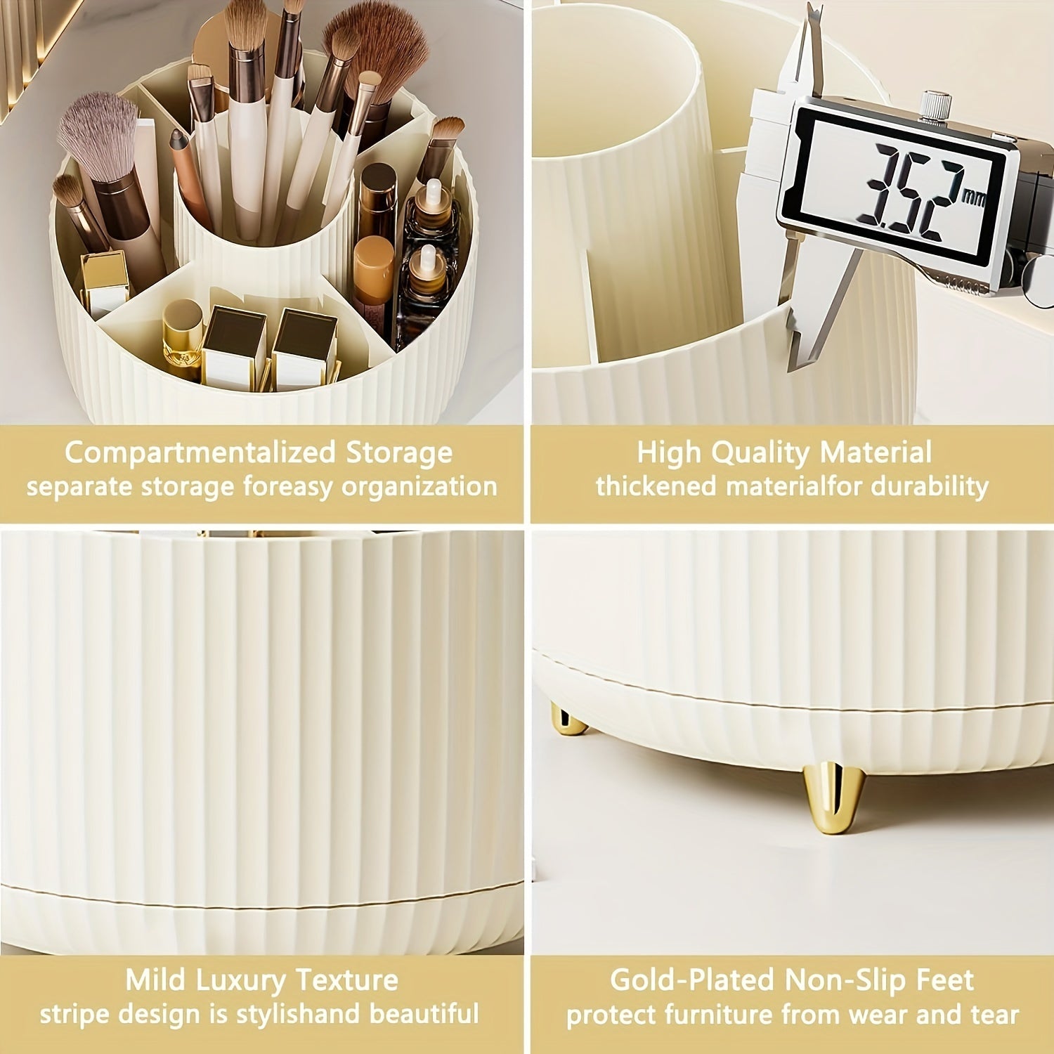 Caja de almacenamiento cosmética con superficie brillante de material ABS, rotación de 360 grados, alta dureza