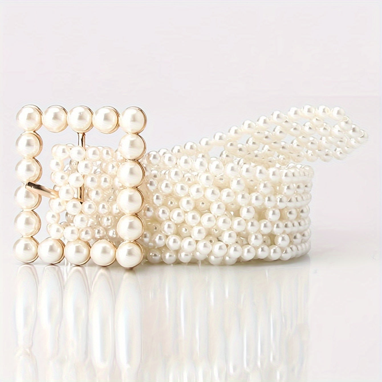 White Faux Pearl Belt for Women Adjustable Waistband with Hollow Out Design Dress Body Jewelry
