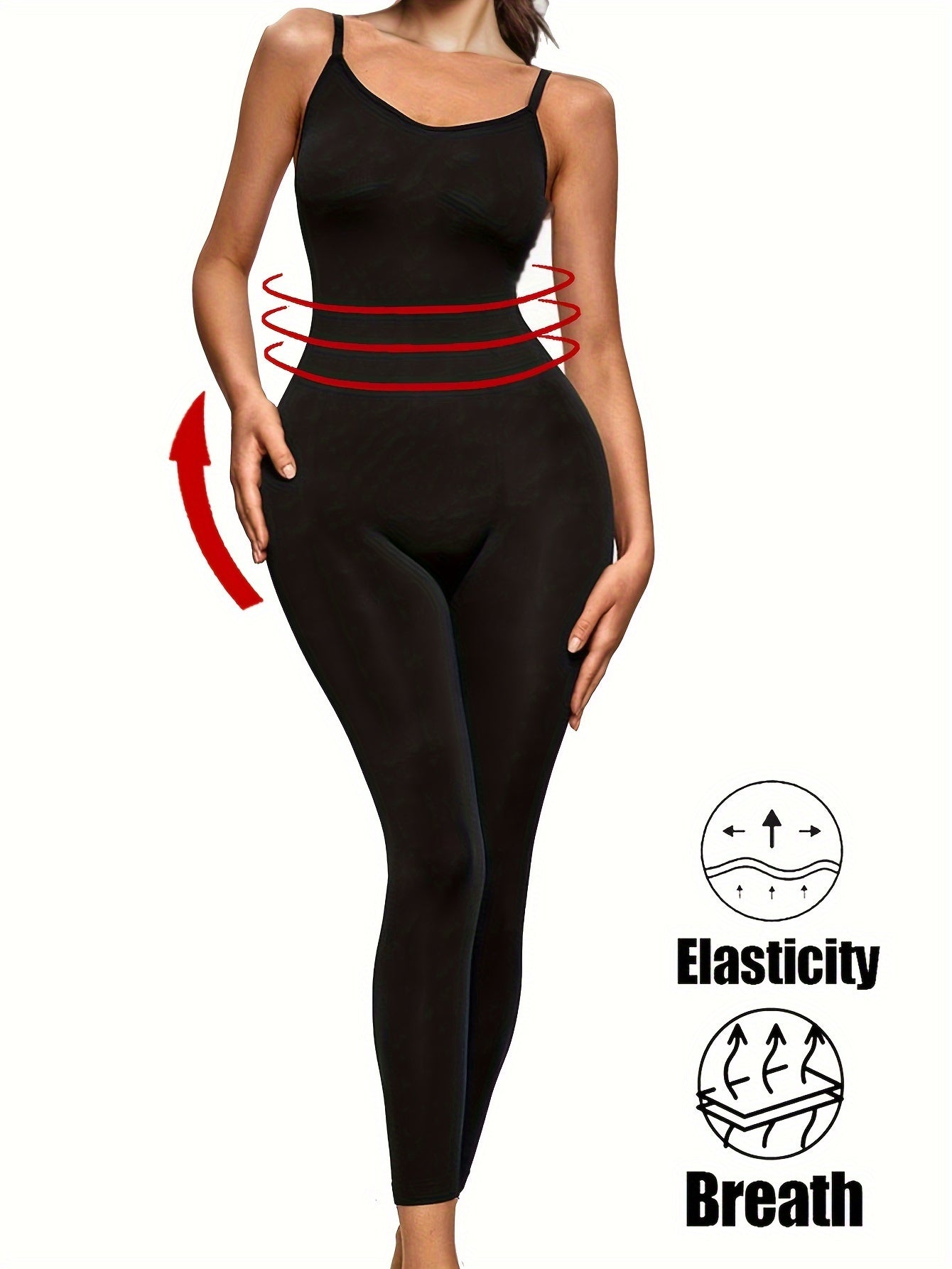 Backless Shaping Jumpsuit with Seamless Design Tummy Control Solid Color Knit Fabric