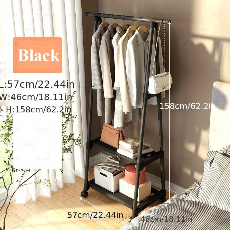 Multifunctional Rolling Clothes Hanger with Shelf for Bedroom Organization