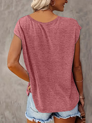 Women's V-Neck T-Shirts 2-Pack Short Sleeve Floral Heart Beige Blue