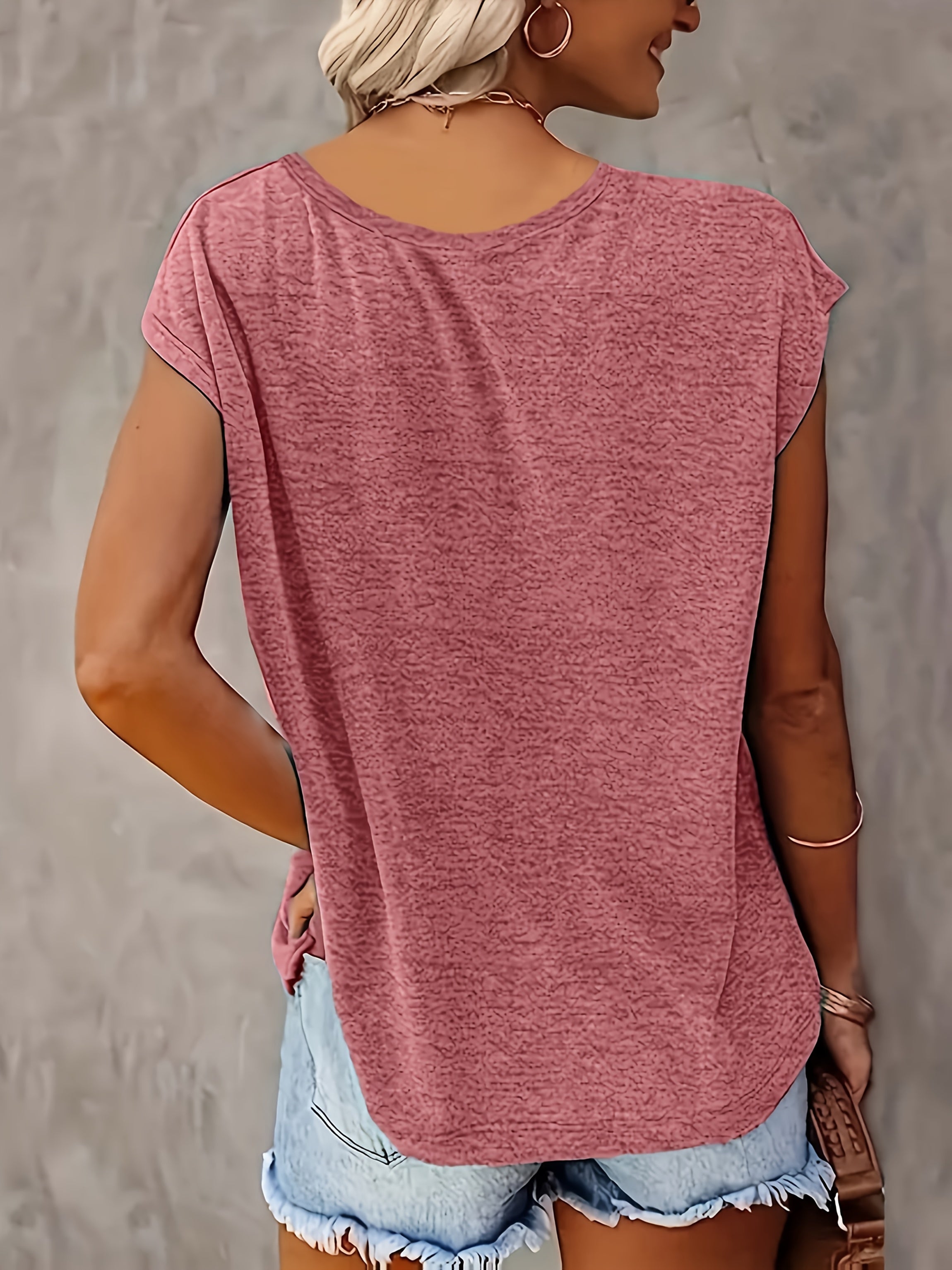 Women's V-Neck T-Shirts 2-Pack Short Sleeve Floral Heart Beige Blue