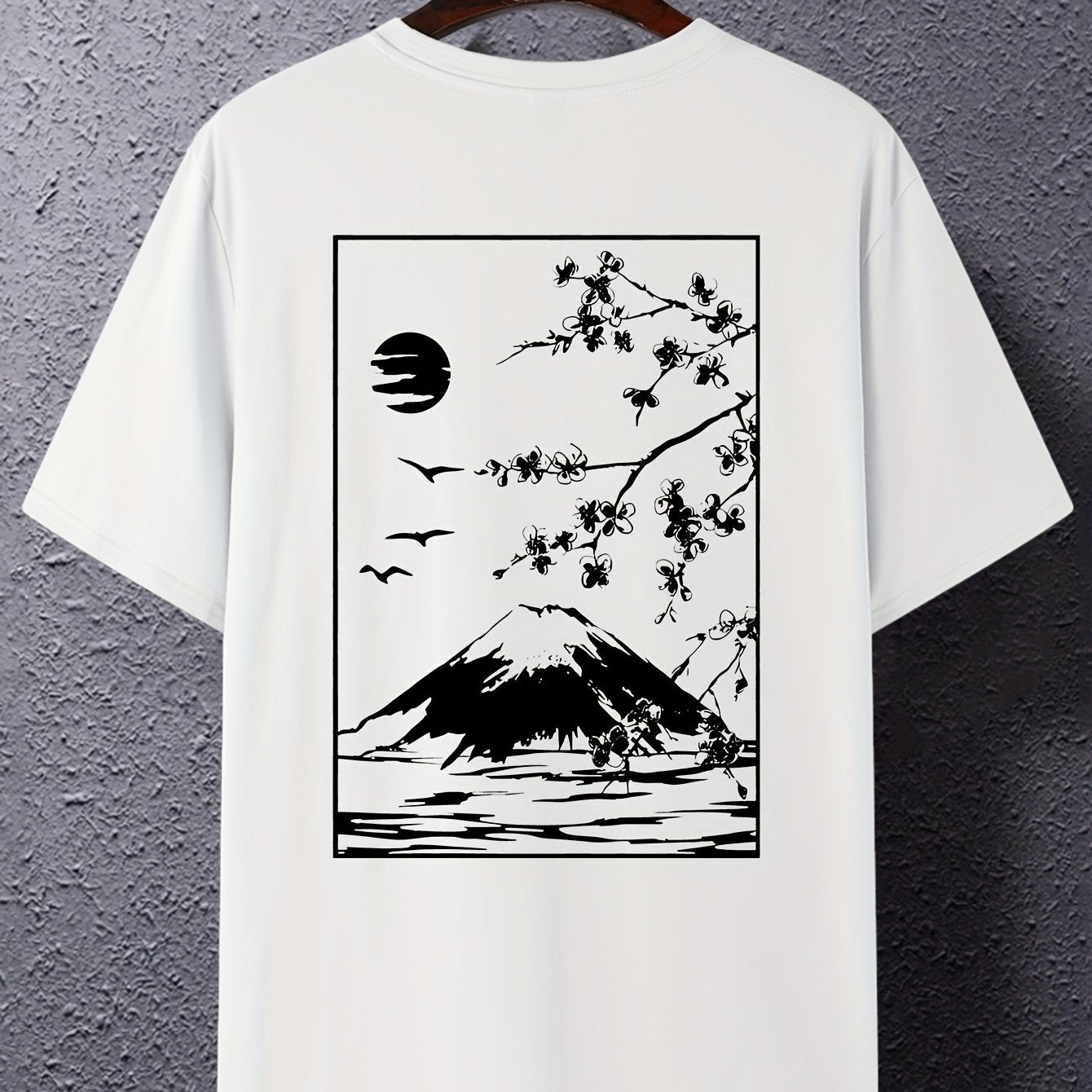 Men's Casual T-Shirt with Mount Fuji Japanese Print Breathable Polyester Plus Size