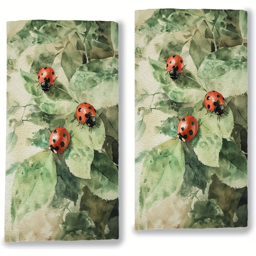 Juego de 2 toallas de cocina con mariquitas en acuarela, ultra suaves, absorbentes, 16x24 pulgadas