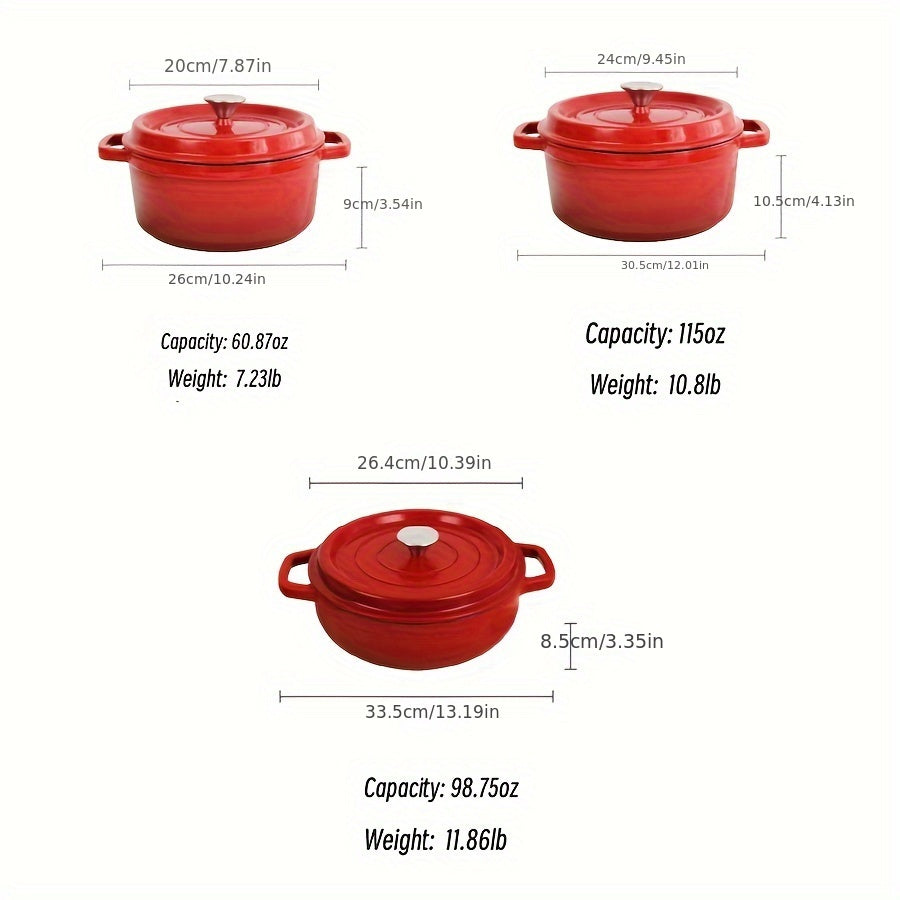Enamel Coated Cast Iron Pot with Lid, Non-Stick, Oven and Induction Compatible, 60.8oz-115oz