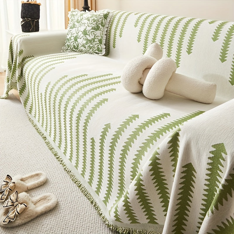 Chenille Sofa Cover with Tassel Style Anti-Pet Scratch All-Season Non-Slip Couch Protector for Home Decor