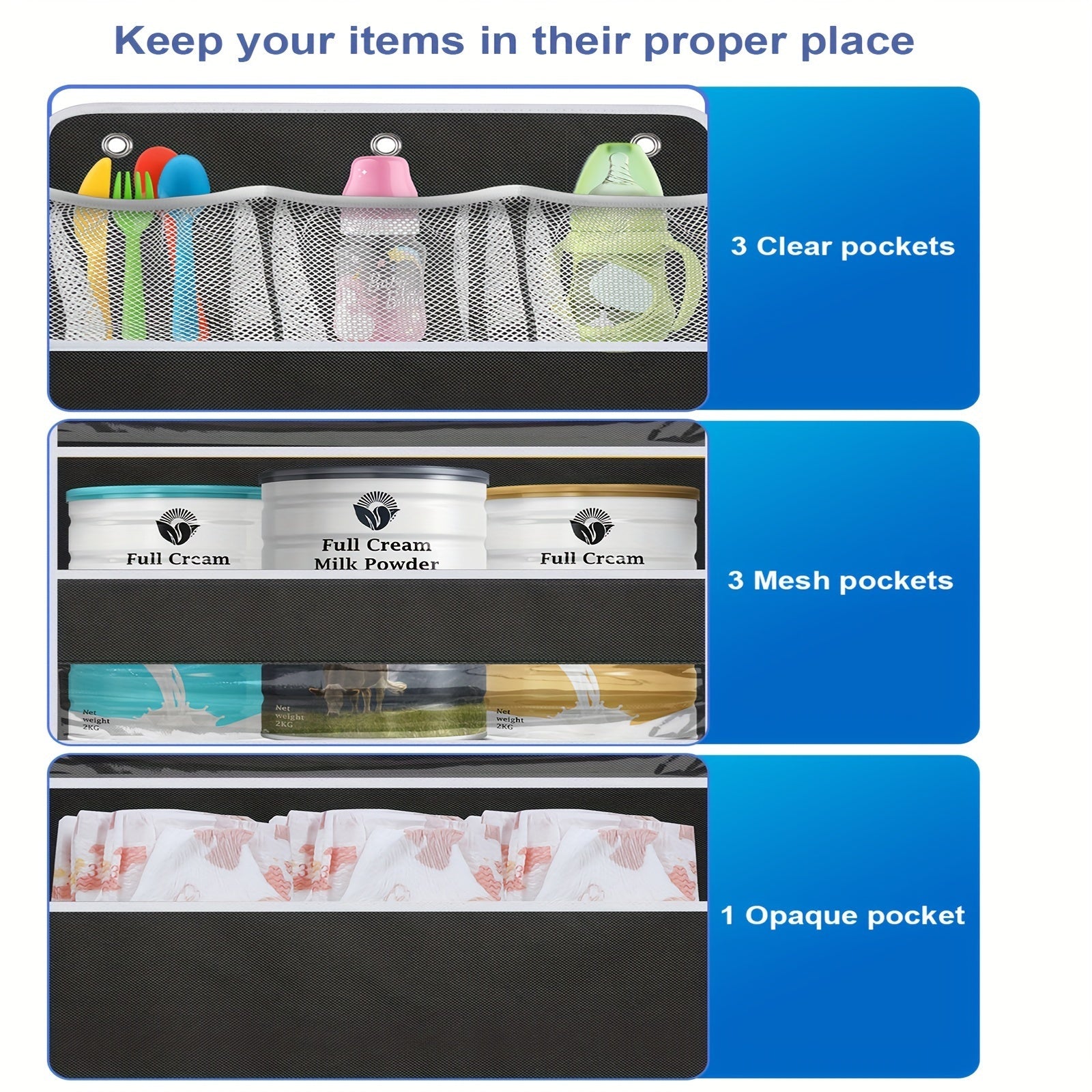 Over-the-Door Organizer with 5 Bins and 10 Side Pockets for Bathroom and Bedroom Storage