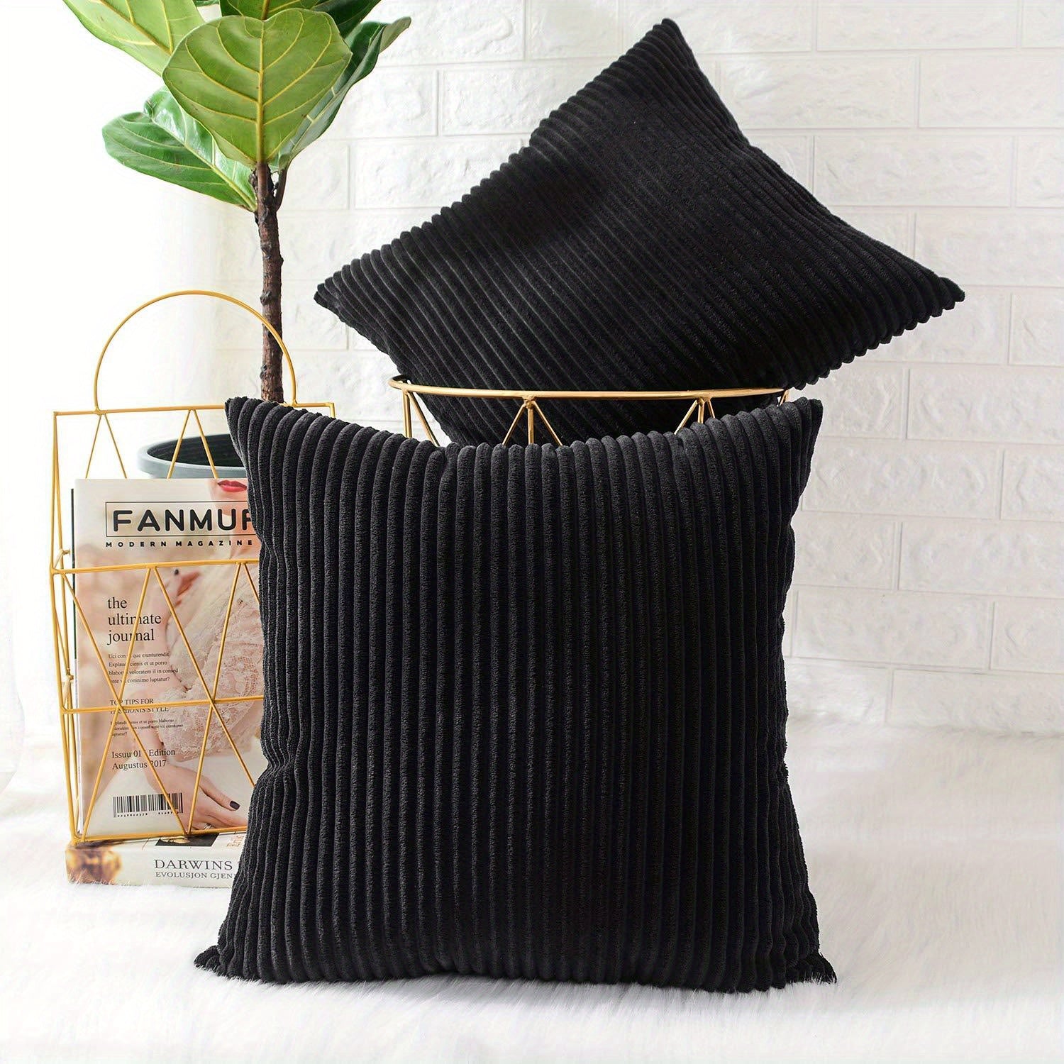 2 Pieces Corduroy Square Cushion Covers Short Plush Home Bedroom Car Living Room Decor
