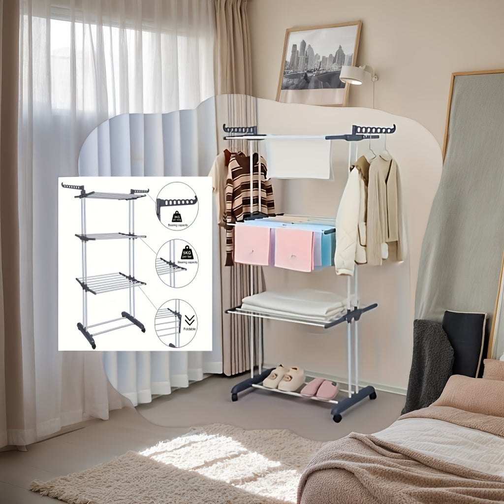 Expandable Foldable Metal Clothes Rack for Indoor Outdoor Space-Saving Laundry Drying