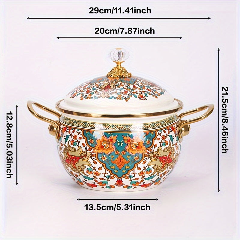 Rang-barang emal olma shaklidagi qozon, pishirish va xizmat qilish uchun, issiqlikka chidamli, oson tozalanadi