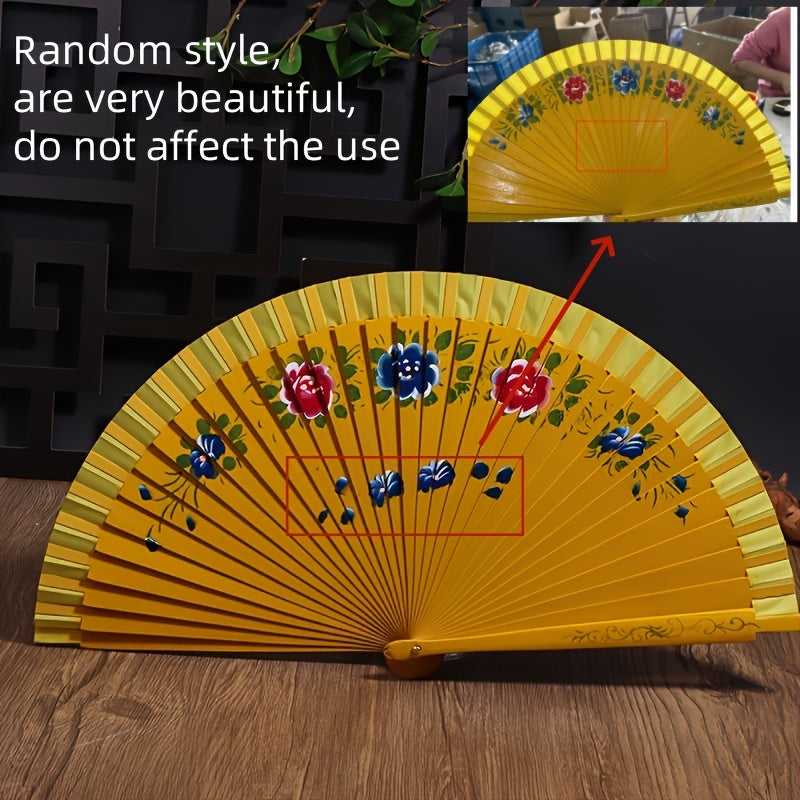 Wooden Folding Fan for Dancing and Home Decor with Printed Design