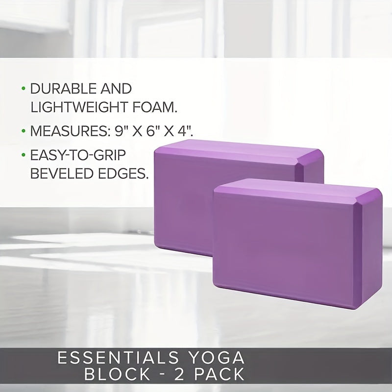 High-Density EVA Yoga Blocks 2-Pack Beveled Edges Non-Slip Lightweight for Pilates and Flexibility