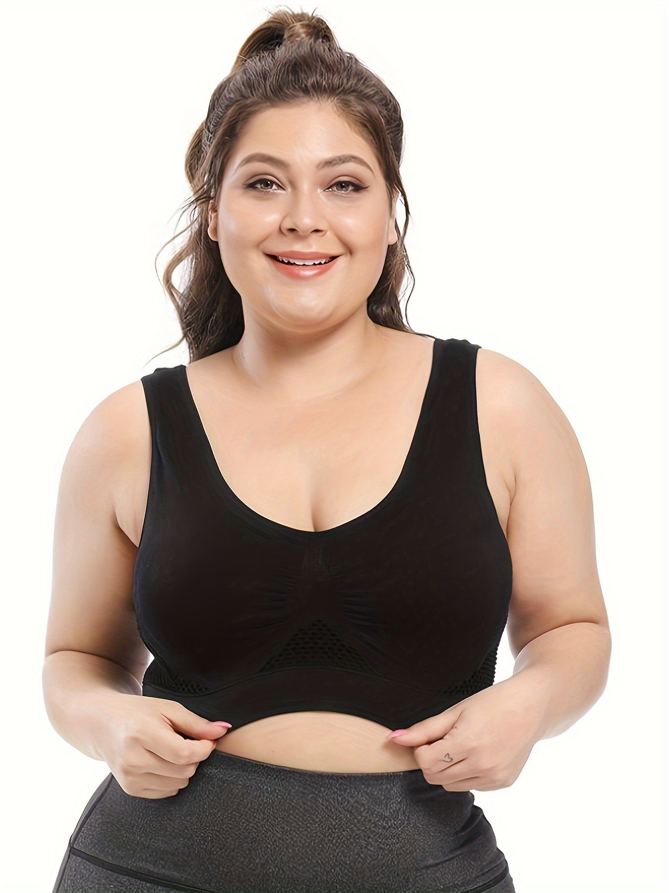 Women's Plus Size Sports Bra Solid Color Breathable High Stretch No Steel Ring 5pcs