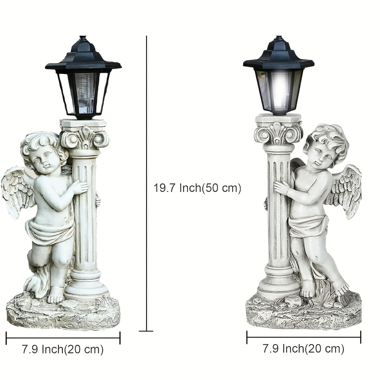 Outdoor Solar Angel Statue with Roman Column Design Garden Decor Street Lamp