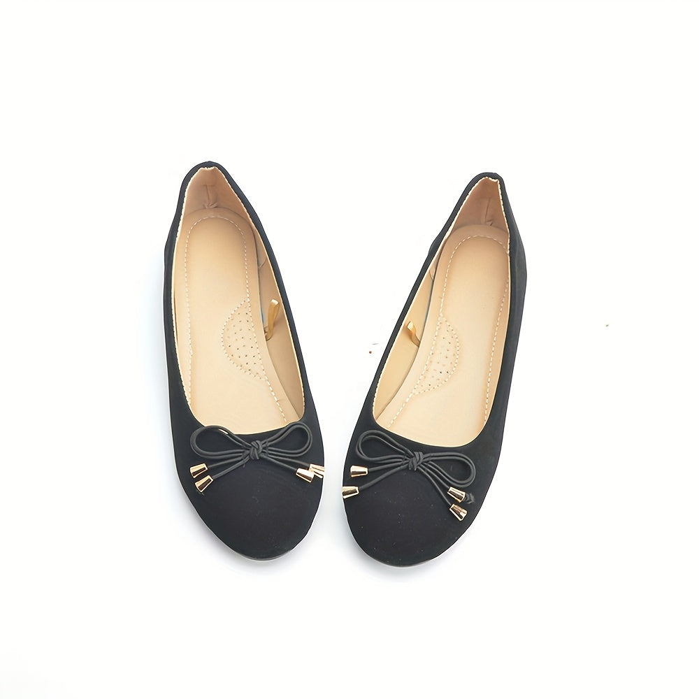 Women's Slip-On Ballet Flats Black Round-Toe PU Shoes Comfortable All-Season