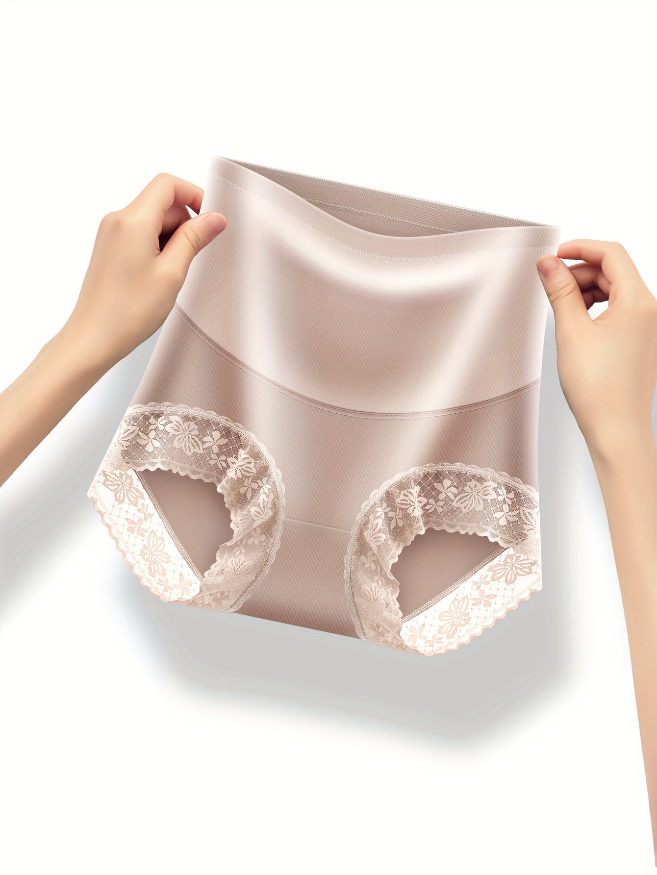 Women's High Waist Lace Trim Briefs 4 Pack Tummy Control Breathable Stretch