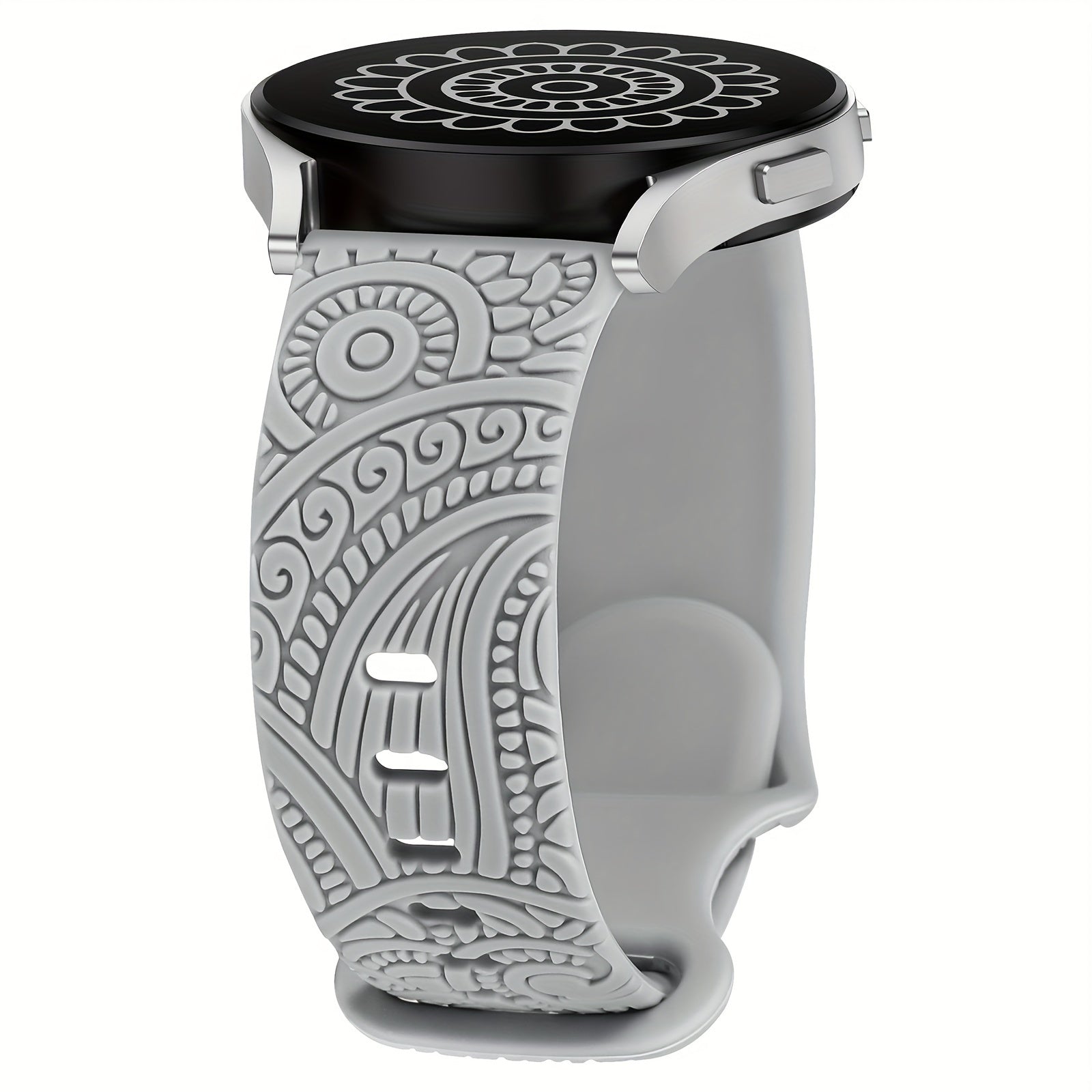 Women's 20mm Silicone Floral Engraved Smartwatch Band Compatible with Samsung Galaxy Watch Models