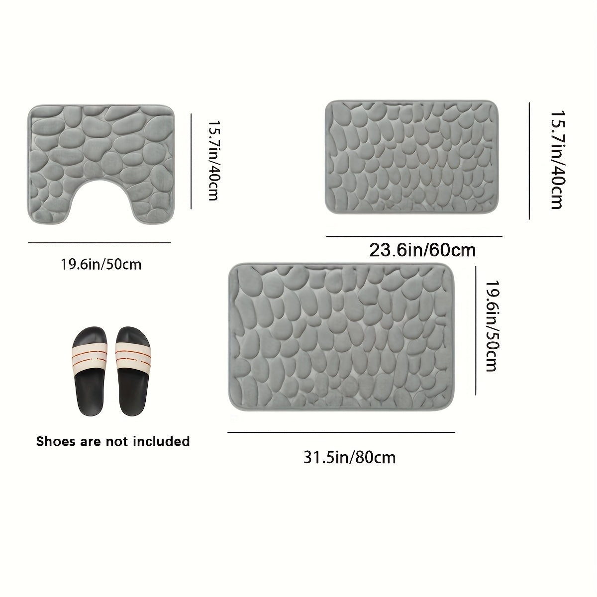 Set of 3 Plush Water-Absorbent Bath Mats with Non-Slip Rugs and Floral Design
