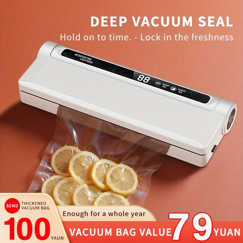 Plug-in sealing machine with LED display deep vacuum sealing includes 20 vacuum bags retains freshness suitable for dry wet items