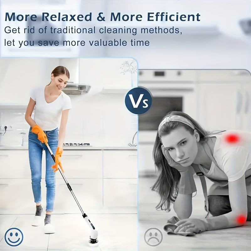 Qayta to'ldiriladigan batareyali va almashtiriladigan cho'tka boshlariga ega simsiz elektr spin scrubber to'plami hammom, oshxona, plitka va avtomobil tozalash uchun