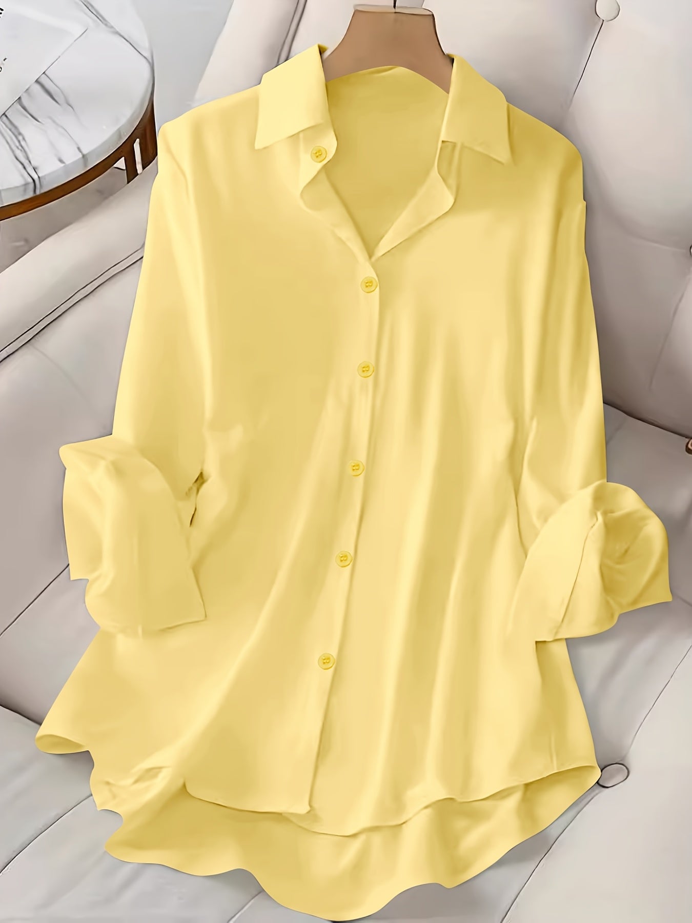 Plus Size Long Sleeve Solid Color Button Front Shirt for Women