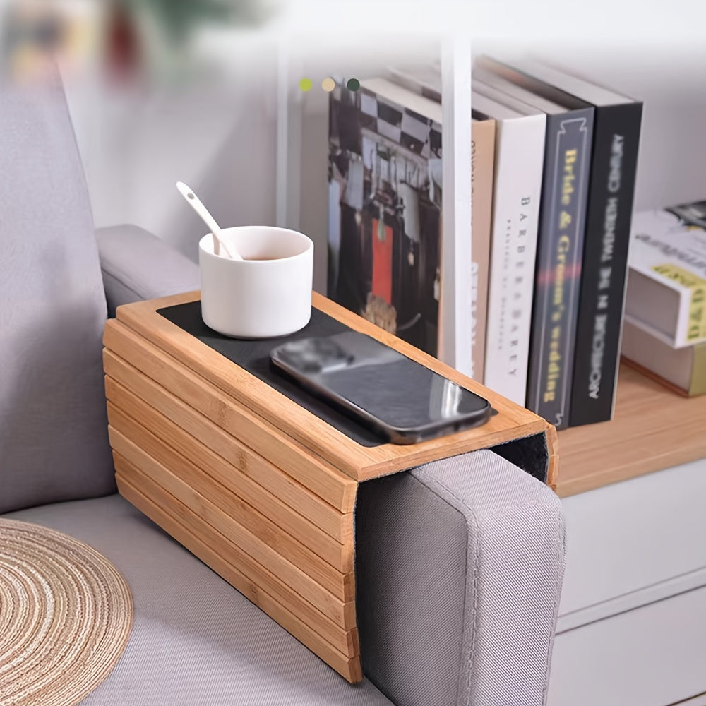 Wooden Sofa Arm Tray for Serving Coffee Snacks and Fruit in Living Room