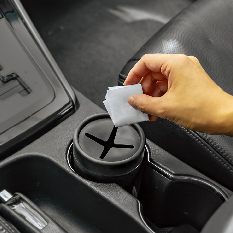 Universal Plastic Car Trash Can Circular Cross-Shaped with Lid and Pen Holder