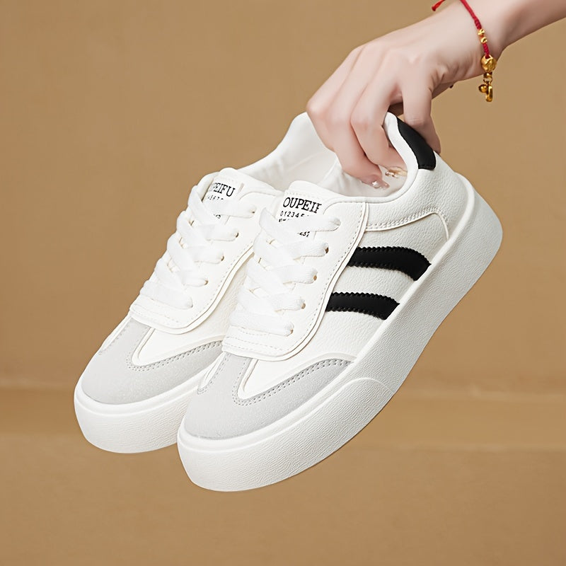 Women's Breathable Lace-Up Sneakers with Stripes and Cap Toe