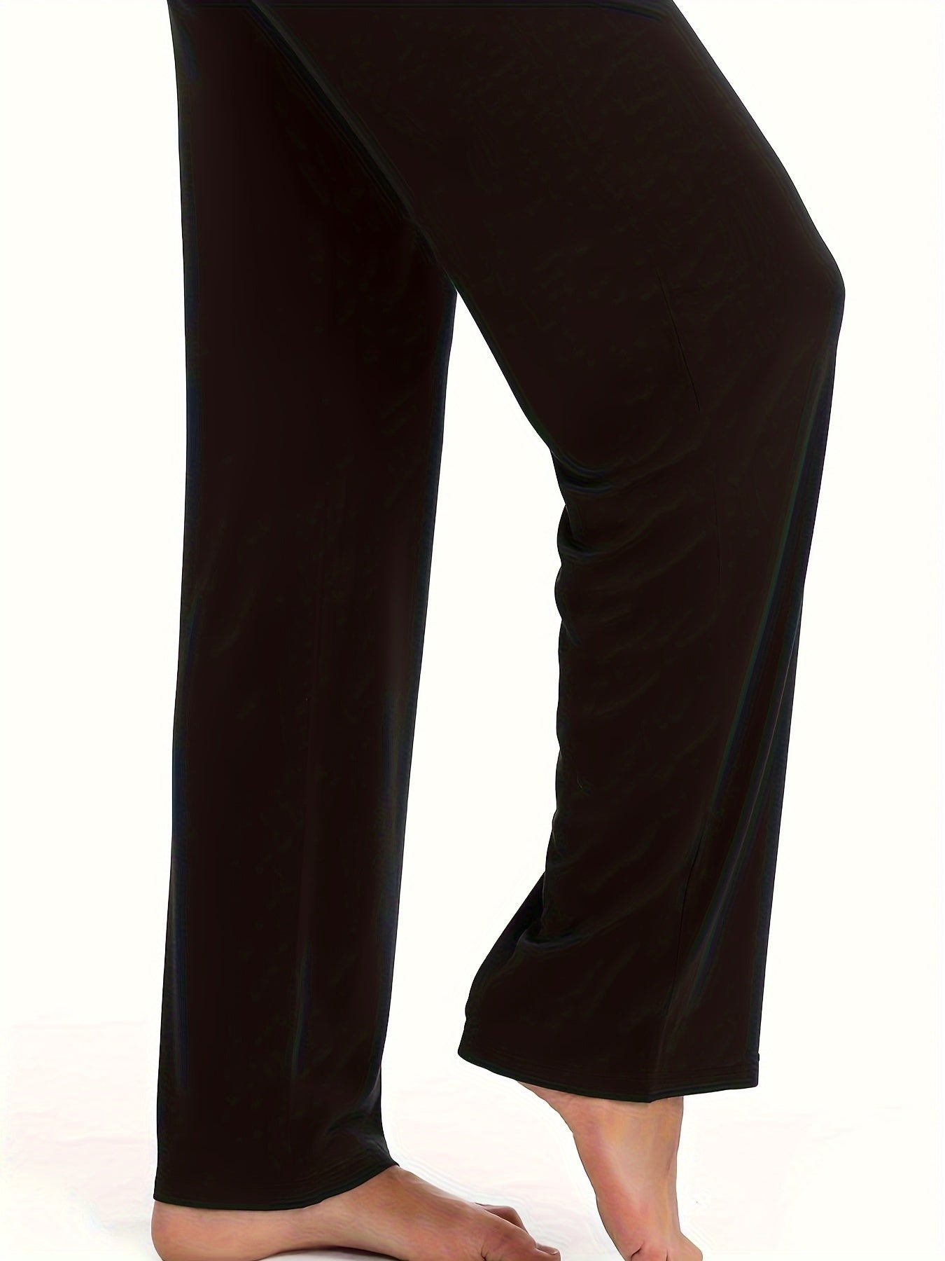 Plus Size Women's Stretch Straight Leg Pants Black Casual Trousers with Elastic Waist
