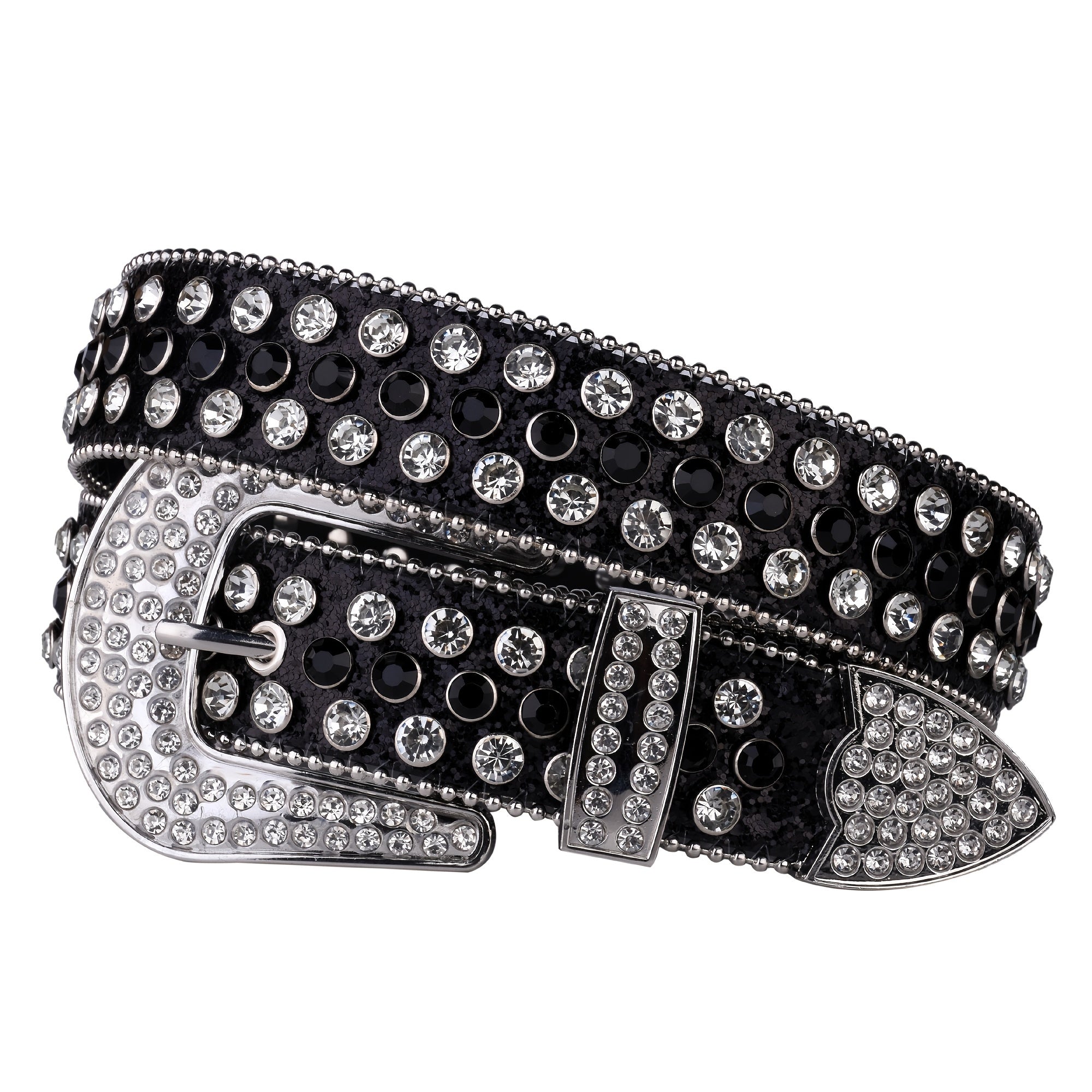 Women's Sparkling PU Leather Belt with Rhinestone Studs for Wedding and Valentine's Day