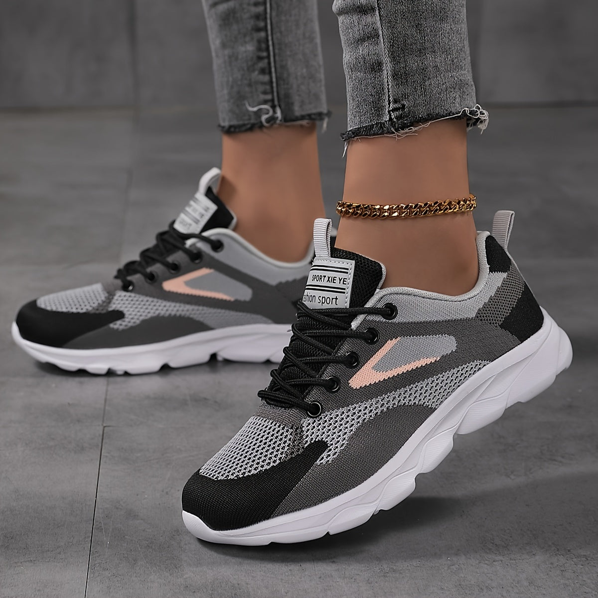 Zapatillas casuales de colorblock para mujer con cordones y plataforma para caminar