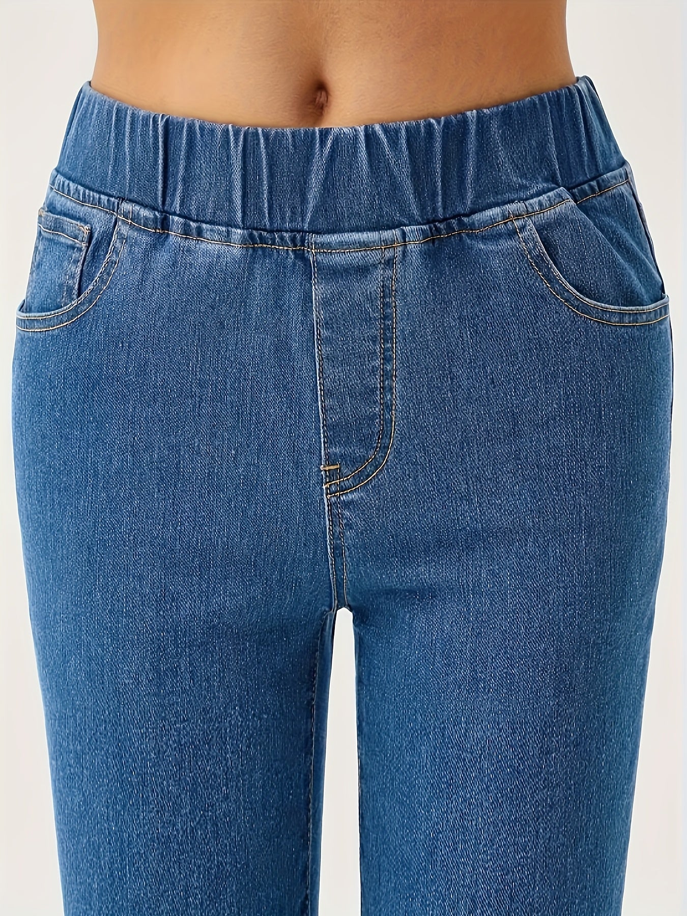 Ayollar uchun keng model kengroq denim jinsi, kundalik, o'rta balandlik, tor fit, bir xil rang