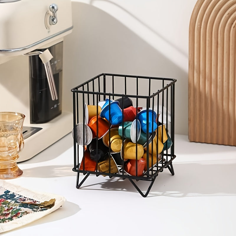 Black Metal Coffee Capsule Holder Square Storage Basket for Kitchen Counter