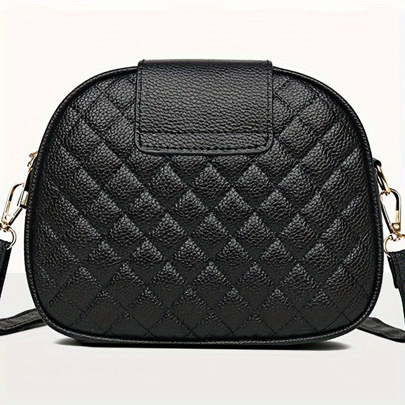 Women's Black Quilted Crossbody Bag with Adjustable Strap and Zipper Closure