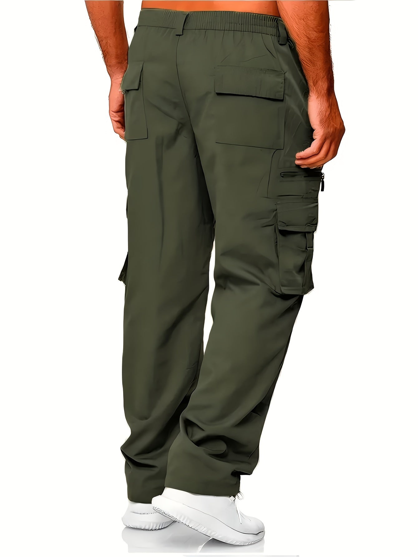 Erkaklar uchun Katta O'lchamli Kargo Shimlar - 100% polyester, cho'zilmaydigan, bir rangda, barcha mavsumlarga mos oddiy kesim, cho'ntaklar bilan.