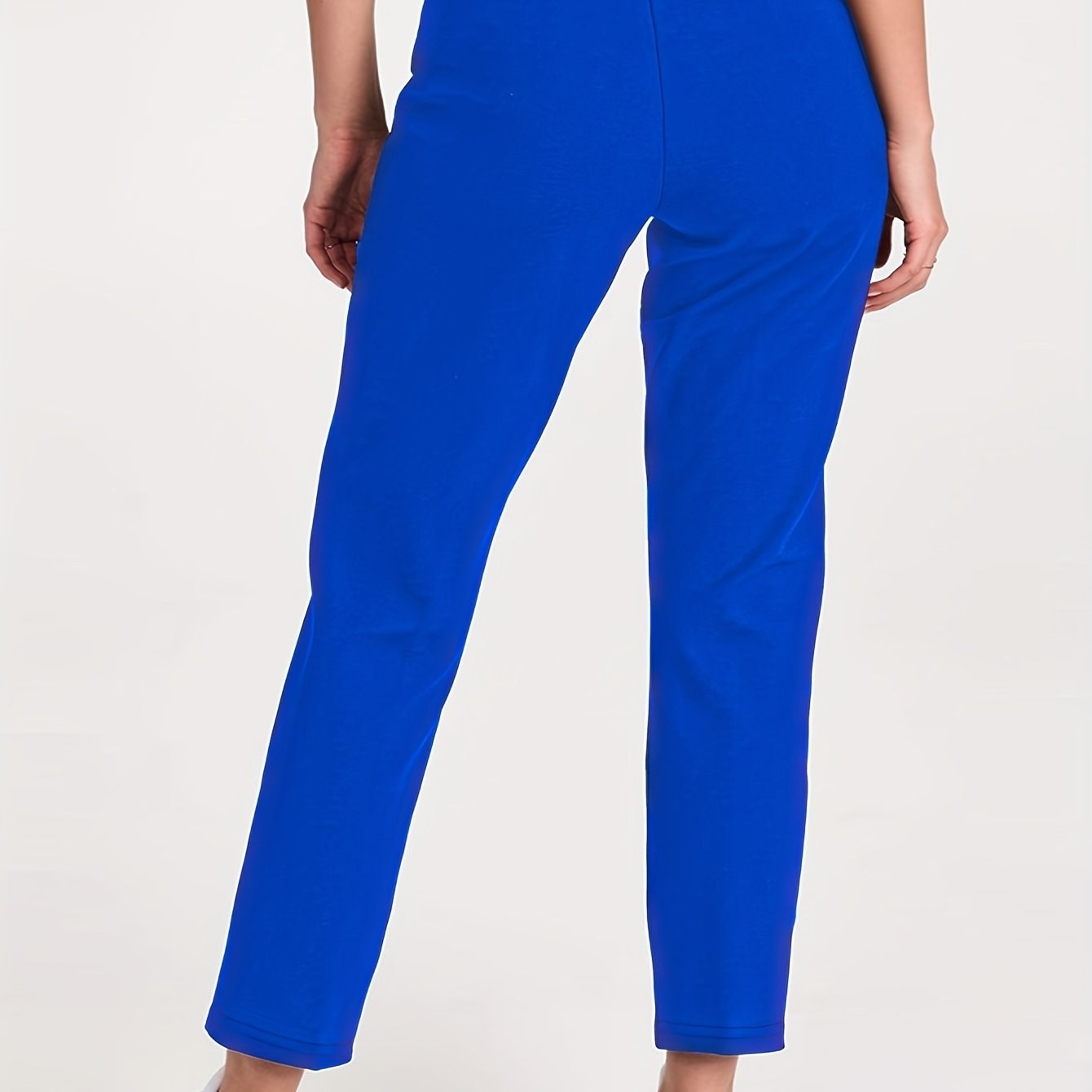 Pantalones rectos de talla grande para mujer, de poliéster y mezcla, casuales, de color sólido