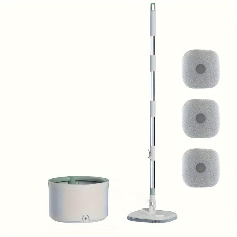 Комплект для уборки «всё в одном» с белой и зелёной шваброй и ведром, 3 запасных насадки