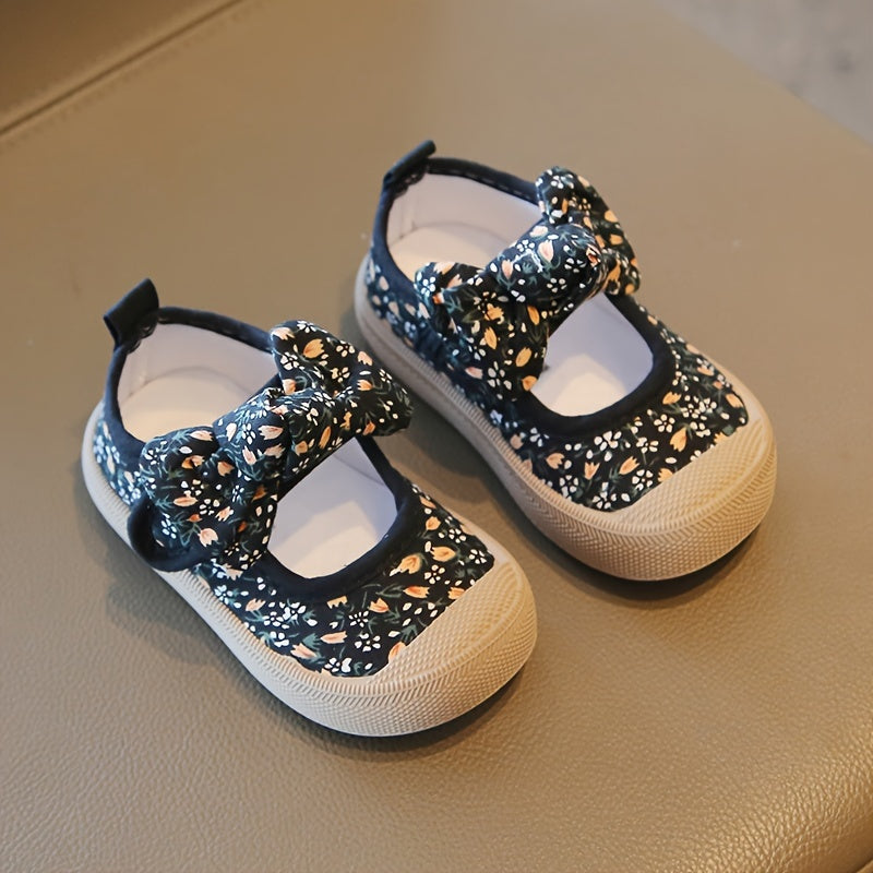 Girls' Canvas Sneakers with Floral Bowknot Non-Slip Comfortable All-Season