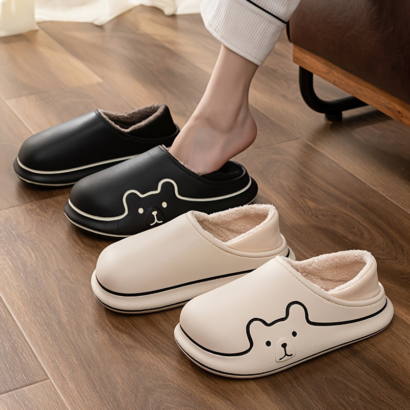 Women's EVA Slip-On House Shoes with Bear Face Design, Non-Slip Sole