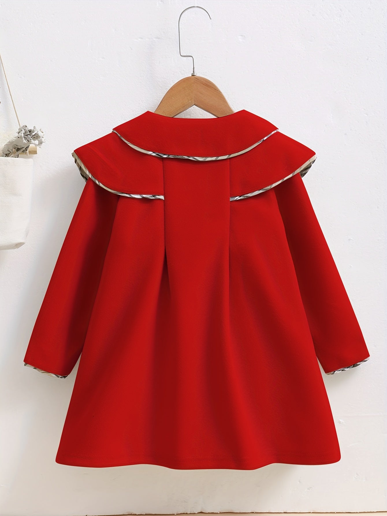 Girls' Red Long-Sleeve Fleece Coat with Bow for Fall Winter Casual Outerwear