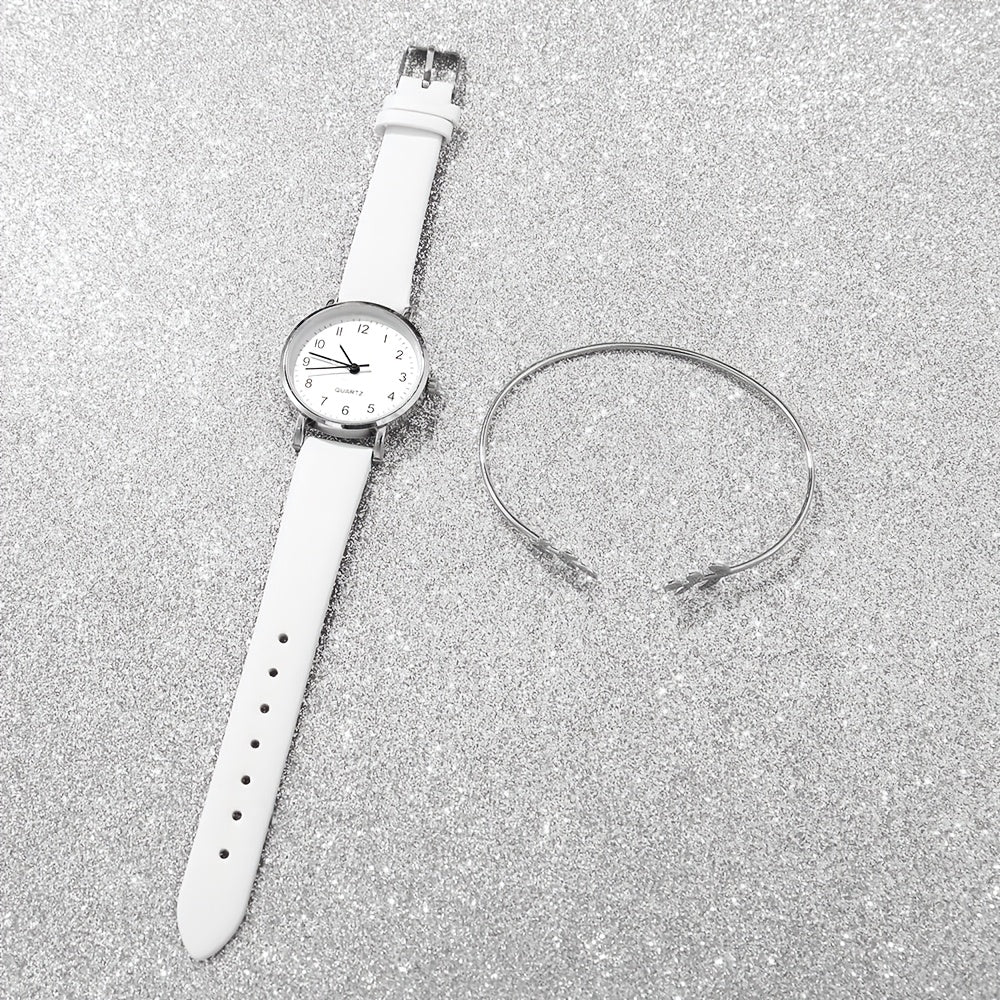 Set of 2 Women's Quartz Watches with PU Leather Straps and Zinc Alloy Dials