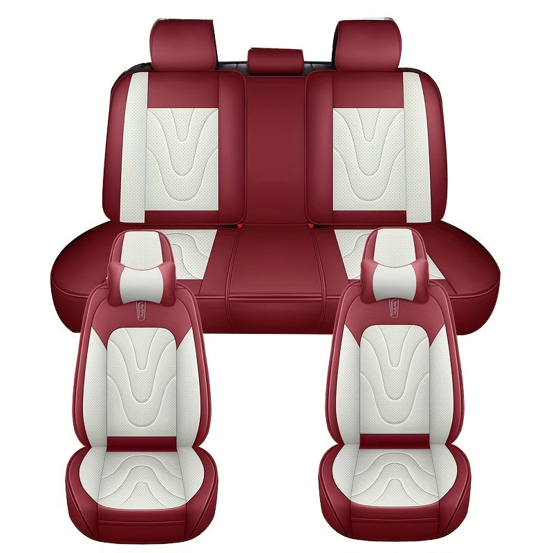 Fundas de asientos de coche de cuero sintético de cinco plazas, durabilidad en todas las estaciones, cobertura completa