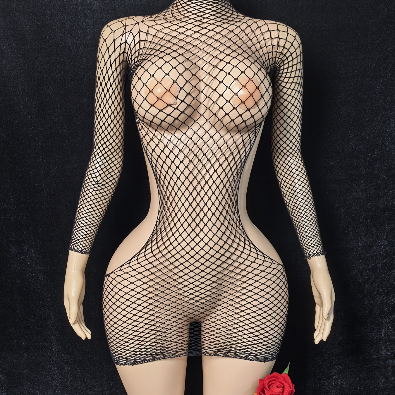 Women's Fishnet Long Sleeve Dress Plus Size Transparent Beachwear