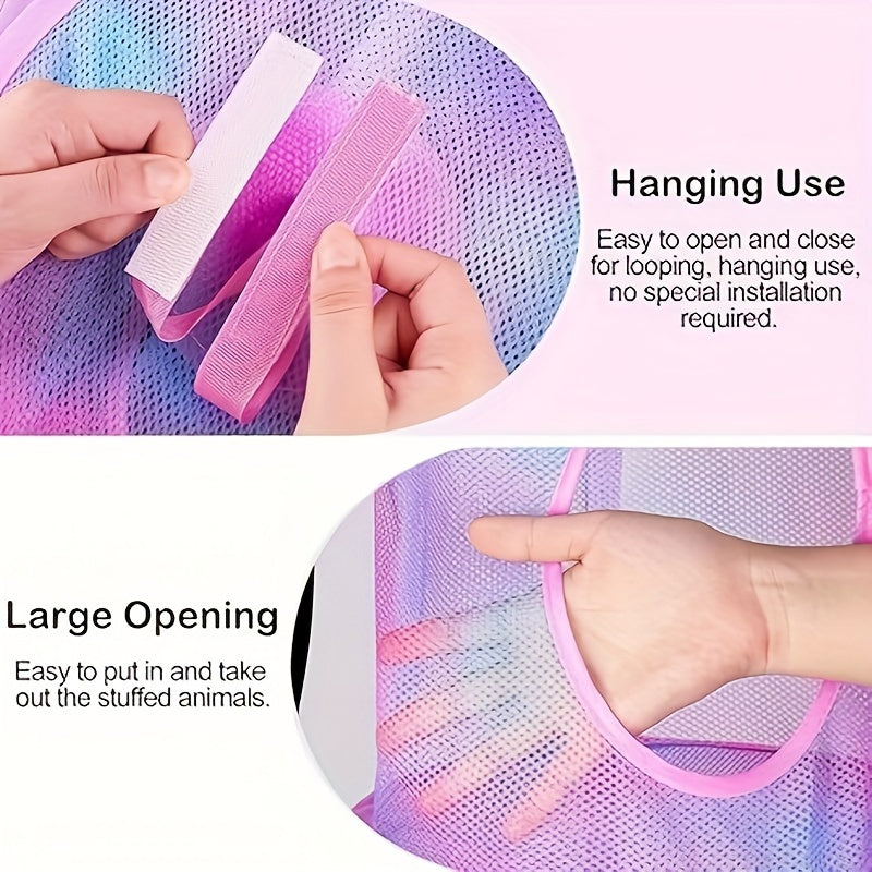 Gradient Polyester Hanging Toy Organizer 3-Tier Plush Storage Net for Stuffed Animals