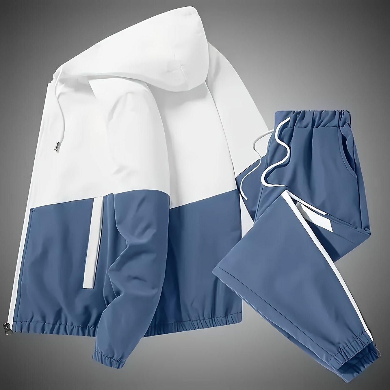 Men's Color Block Hoodie and Joggers Set Polyester All-Season Casual Zip Detail
